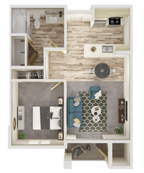 Floor plan for 1 bed, 1 bath, 655 sqft